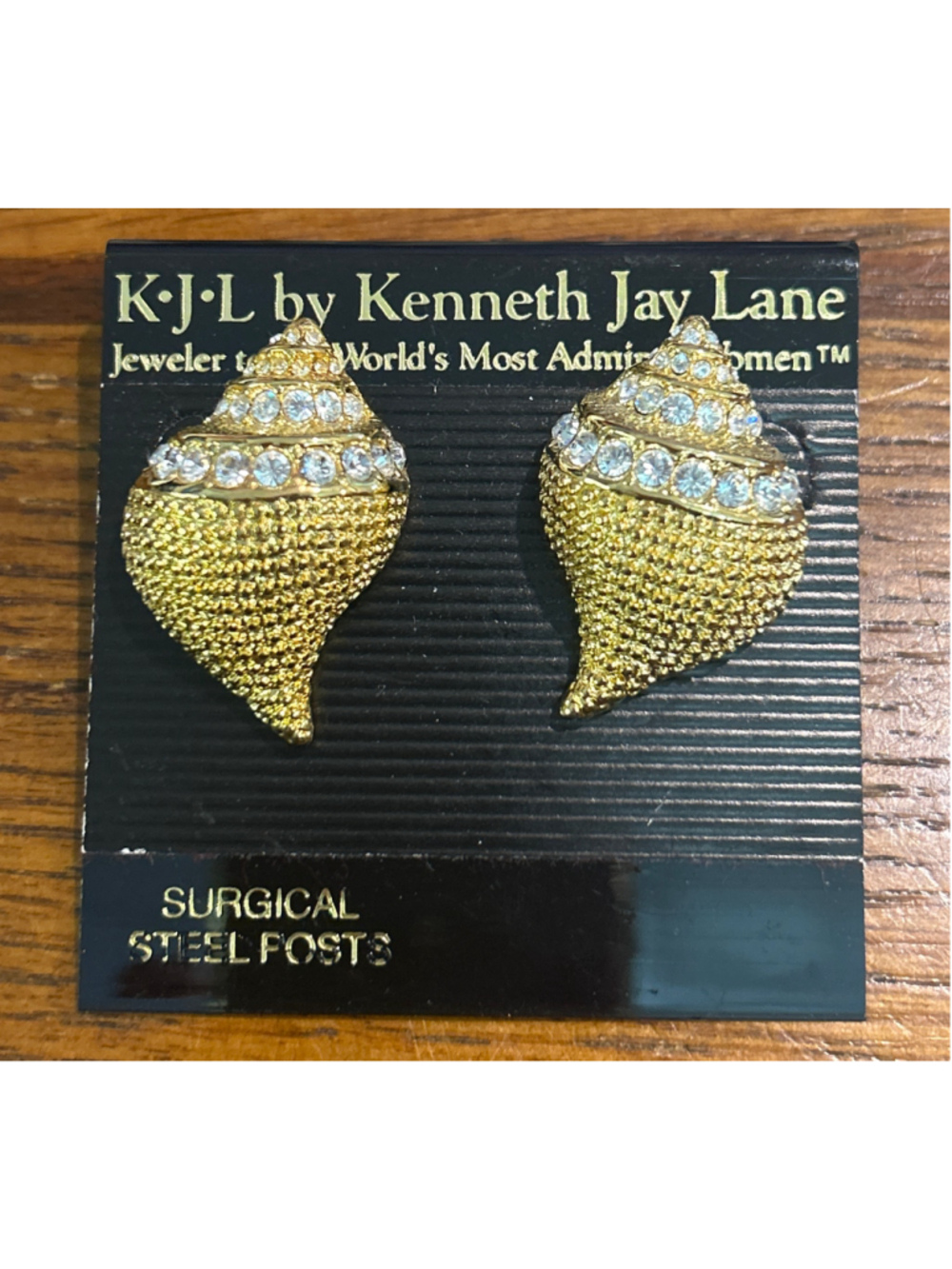 Women's Kenneth Jay Lane Gold & Clear Crystal Seashell Earrings